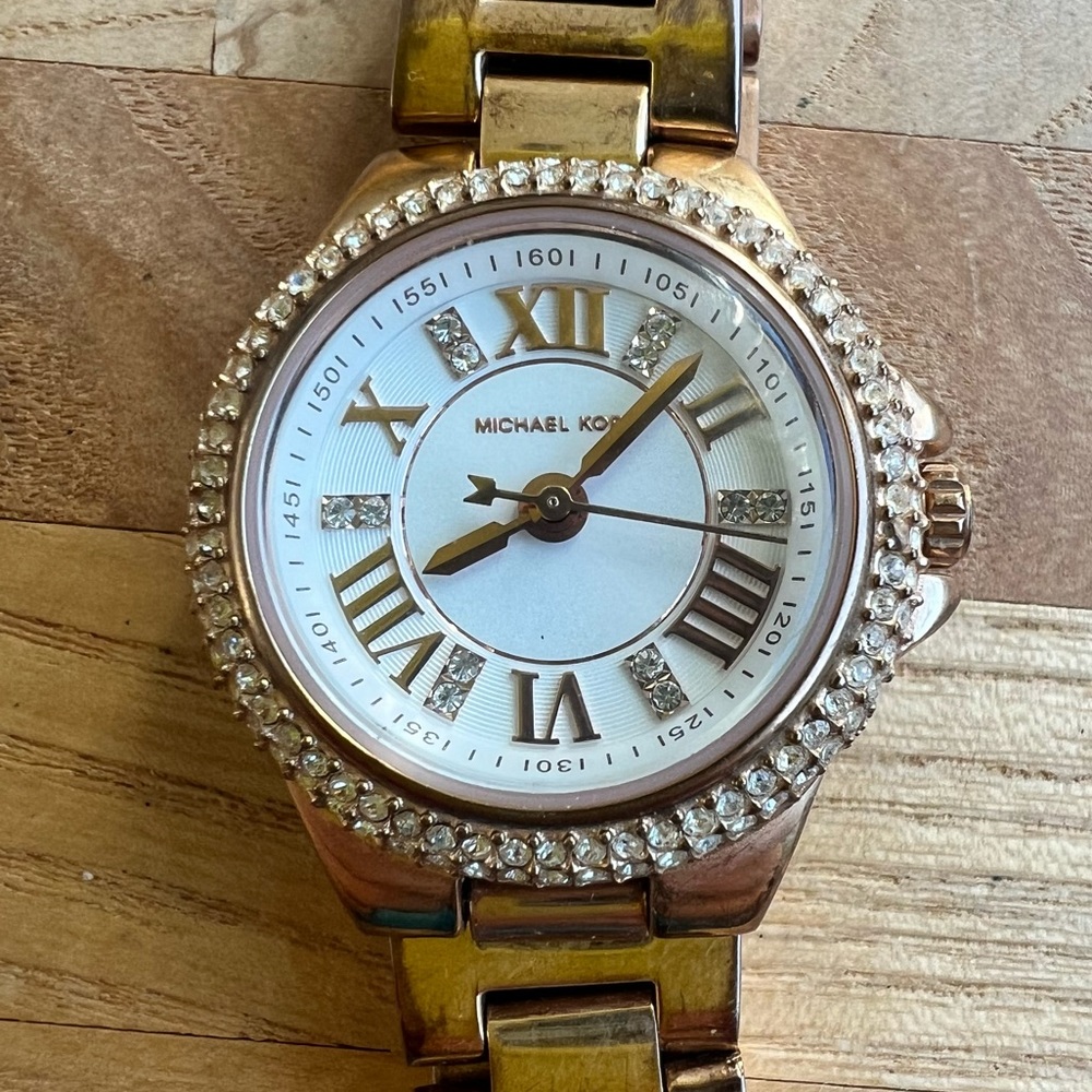 Michael Kors Camille ladies rose gold tone dress watch NEW BATTERY